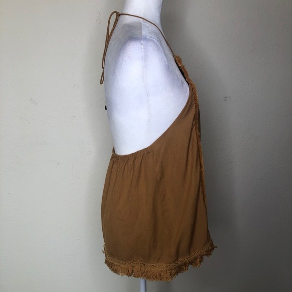 J.O.A. Brown Medium Halter Top Sleeveless Fringe Bohemian Festival Festival - Picture 12 of 16